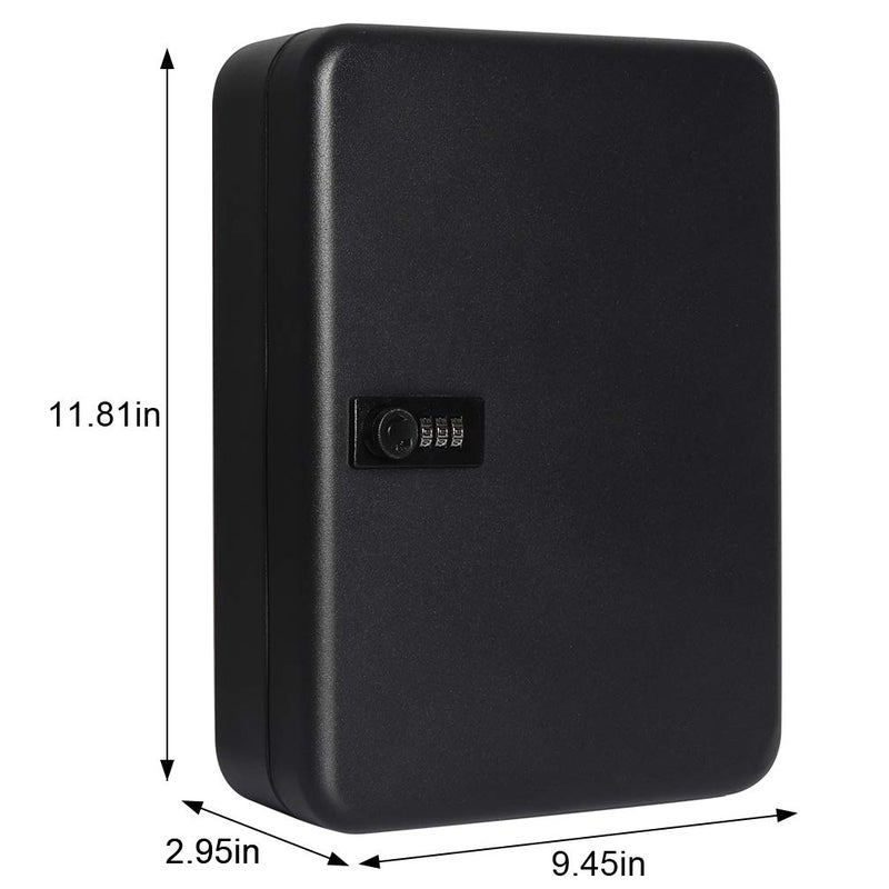 Jssmst Wall Mount Key Storage Box with Code, Locking Key Cabinet Security, 48 Key Hooks & Tags Labels, 11.81 x 9.45 x 2.95 inches, Black Matt - Image 3
